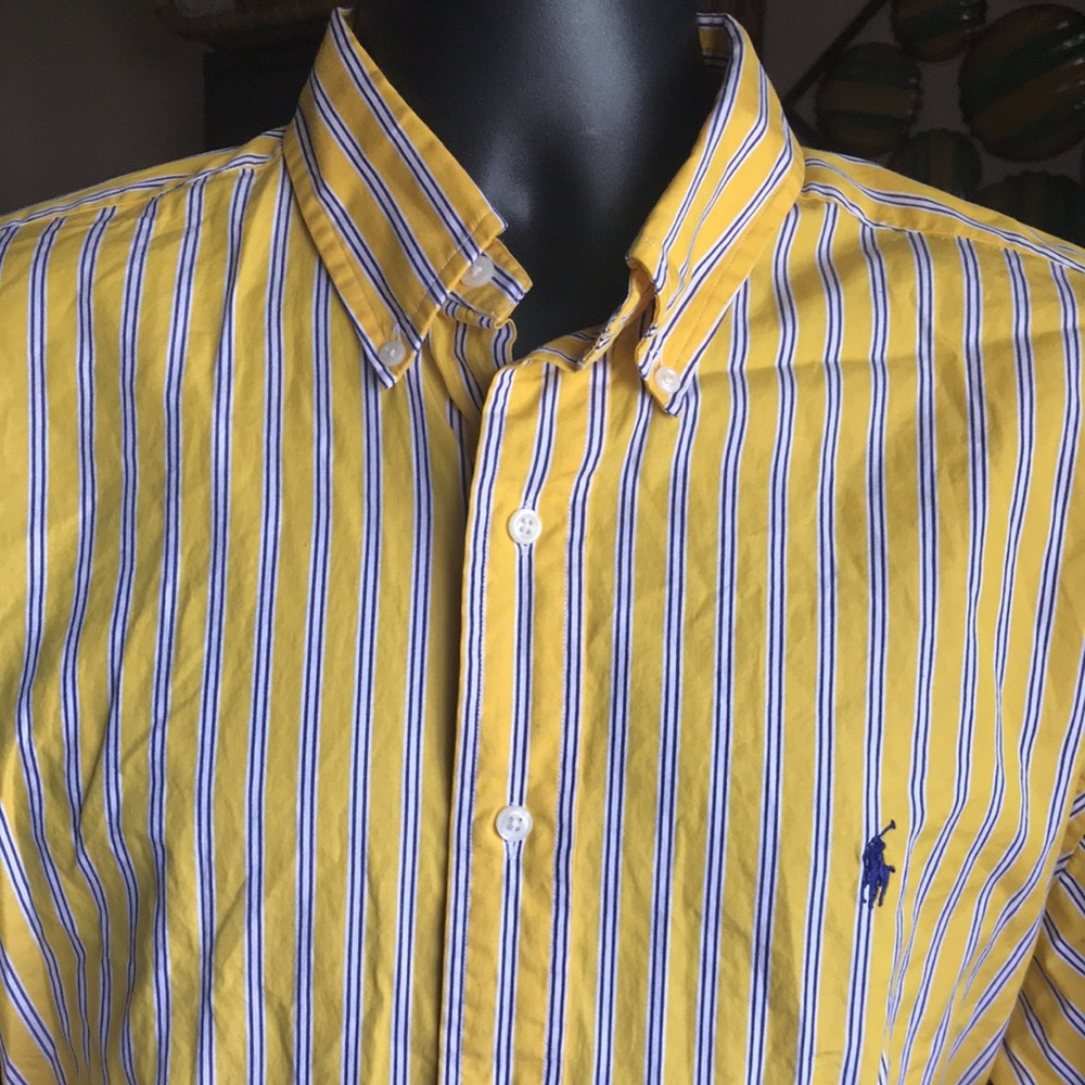 🚨B2G1 POLO RALPH LAUREN Blue Yellow White Striped Long Sleeve Button Up